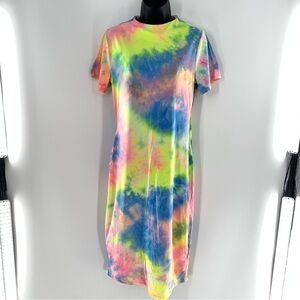 Popular 21 Vibrant Tie-Dye Midi Short Sleeve T- Shirt Dress-Size XL
